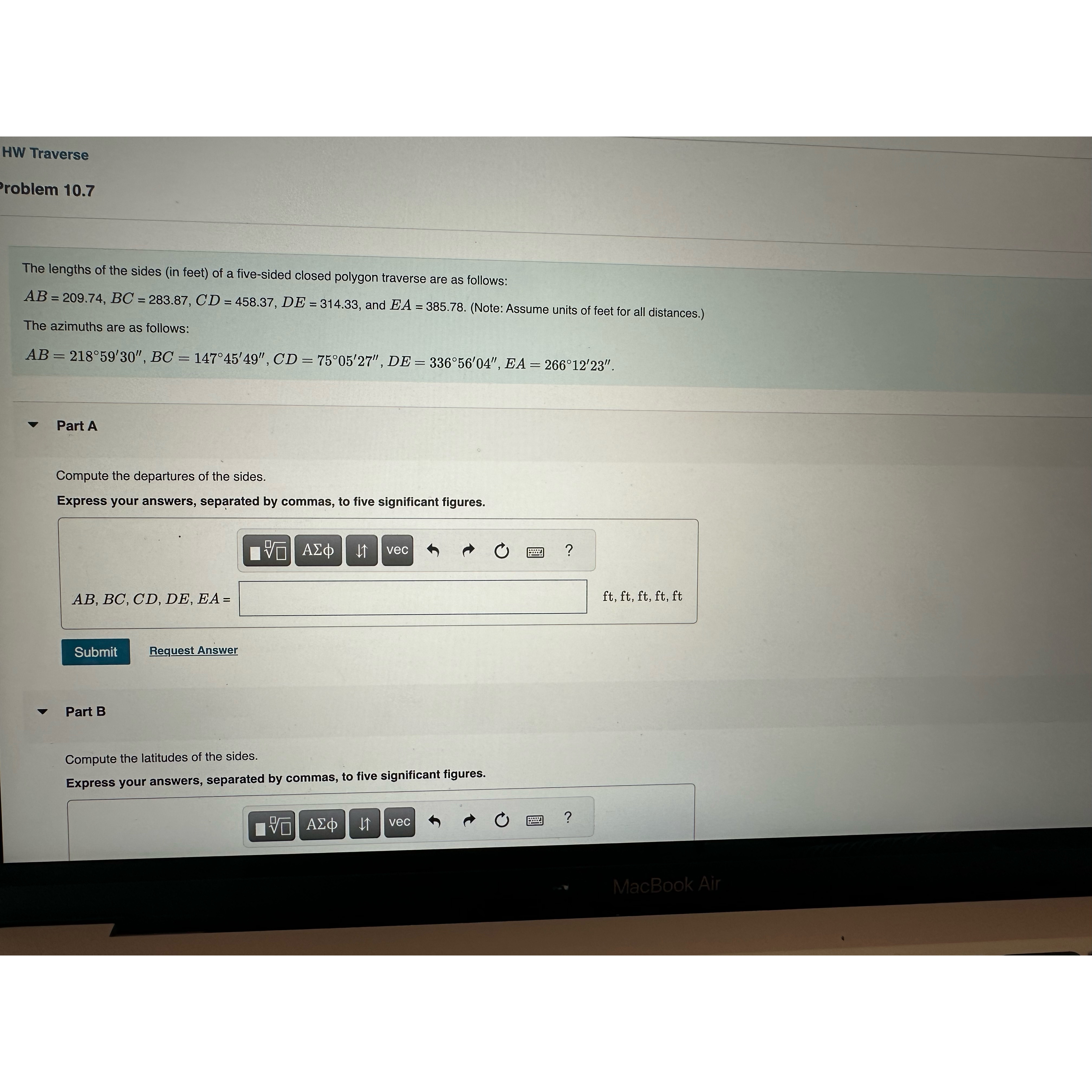 HW Traverse roblem 1 0 . 7 The lengths of the