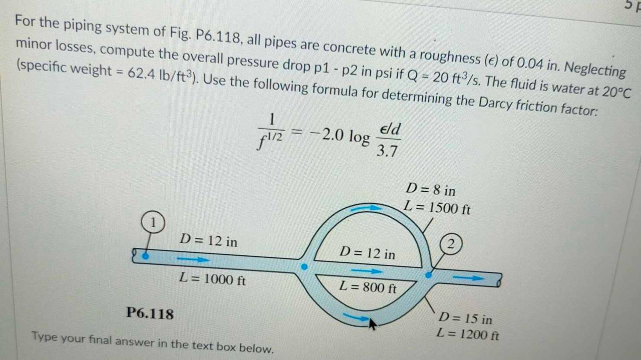 For the piping system of Fig. P 6 . 1 1 8 , all