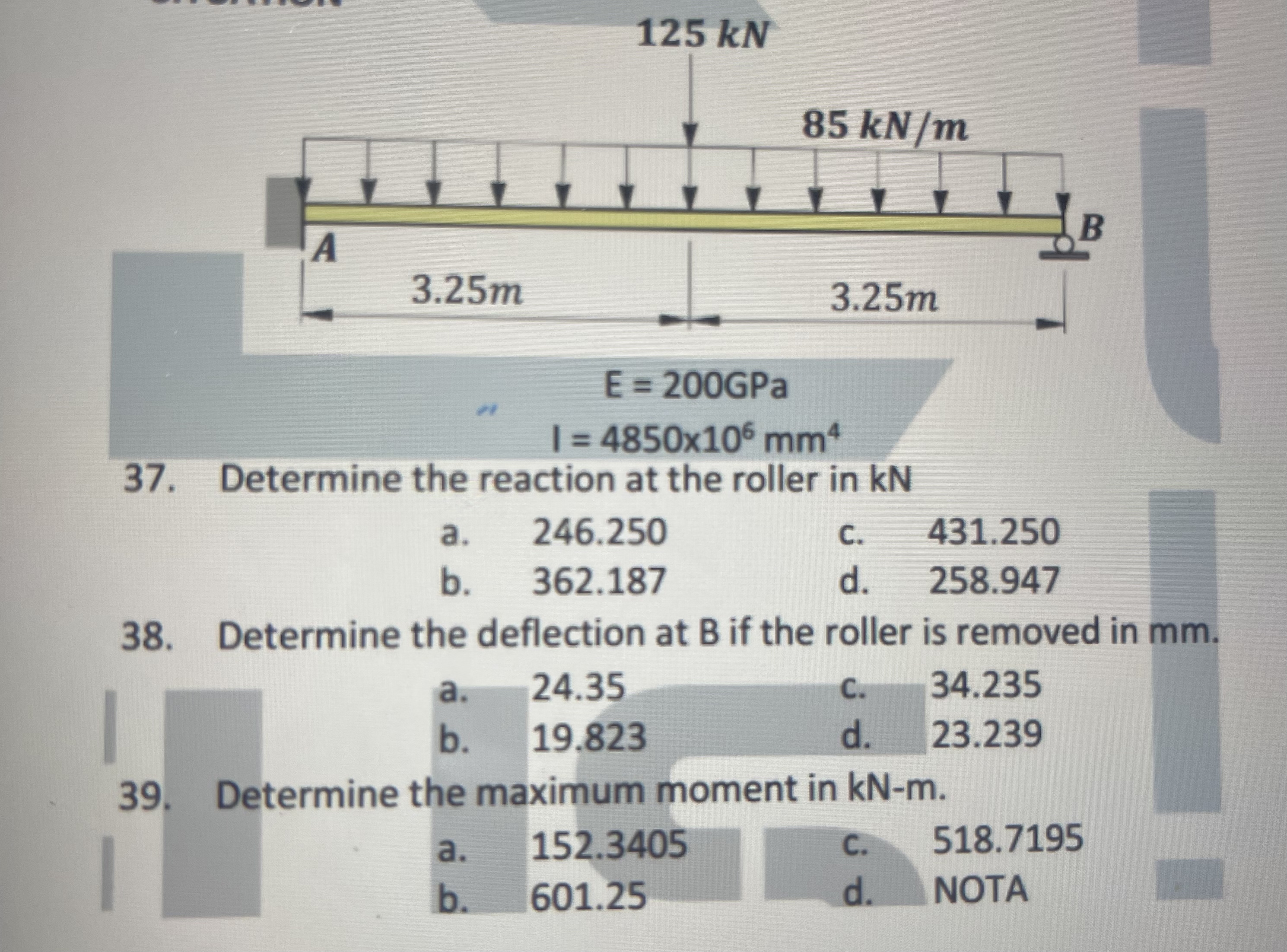Determine the reaction at the roller in k N a . ,