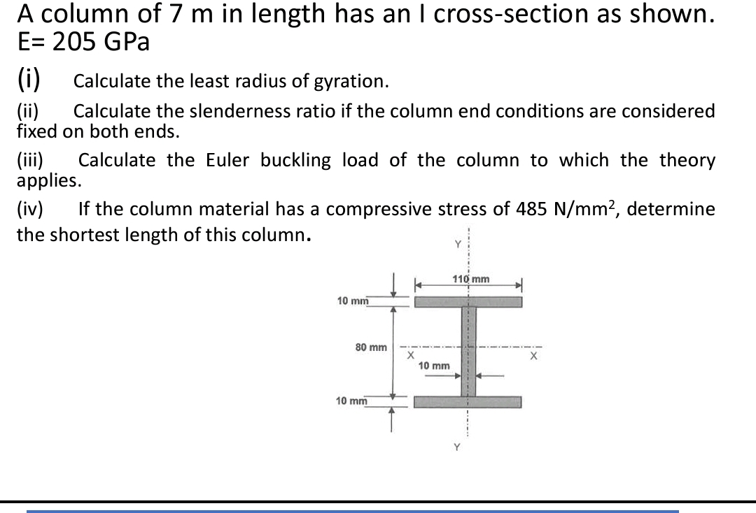 A column of 7 m in length has an I cross -
