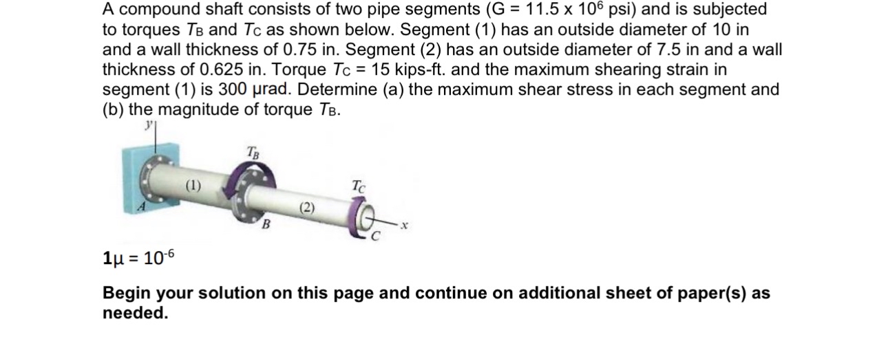 A compound shaft consists of two pipe segments (