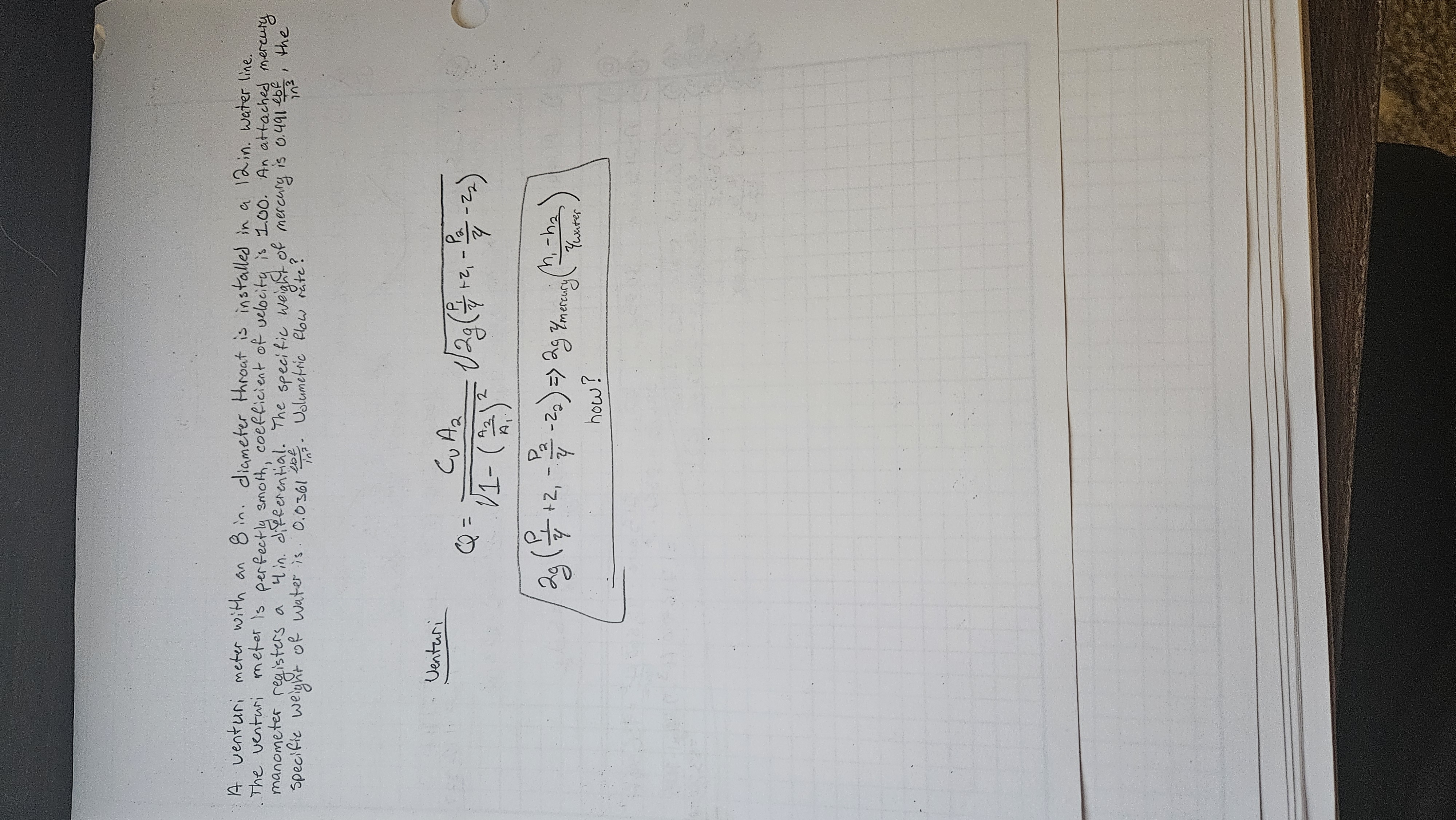 A venturi meter with an 8 i n . diameter throat