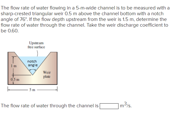 The flow rate of water flowing in a 5 - m - wide
