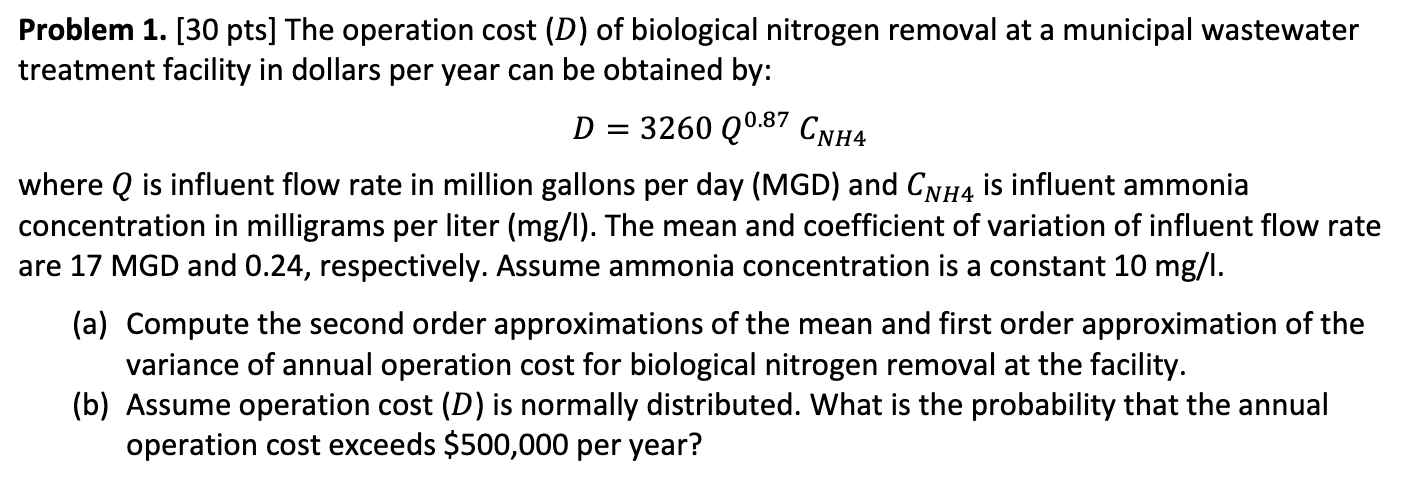 Problem 1 . [ 3 0 pts ] The operation cost ( D )