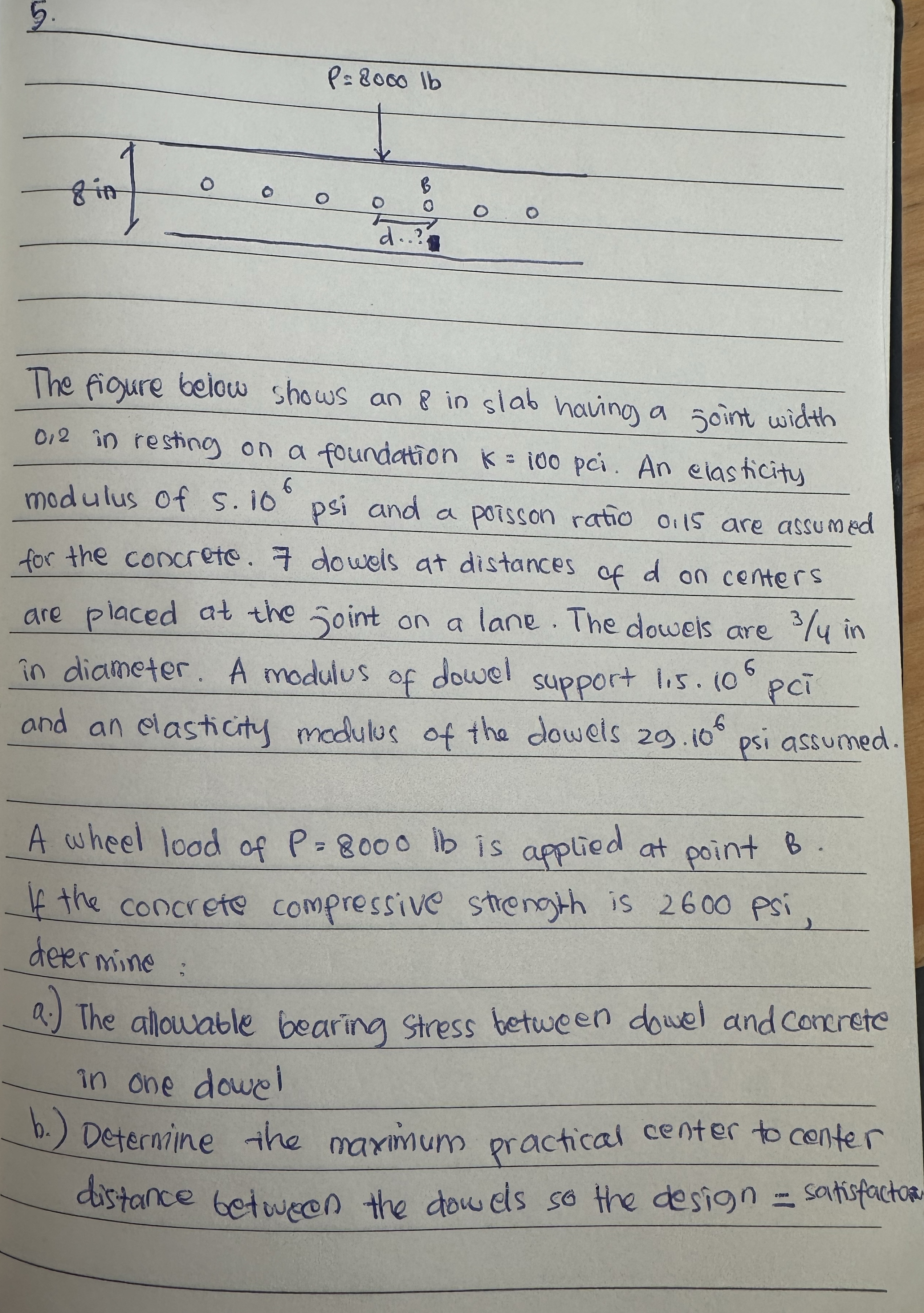 The figure below shows an 8 in slab having a