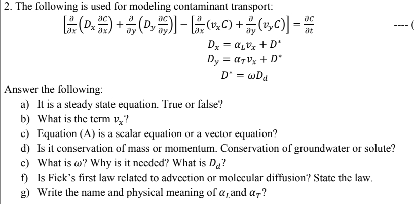 The following is used for modeling contaminant