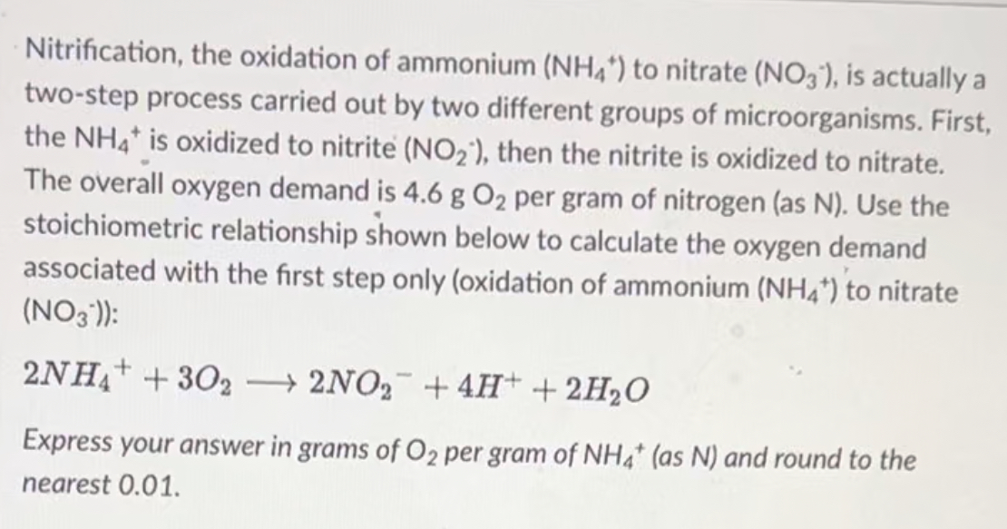 Nitrification, the oxidation of ammonium ( N H 4