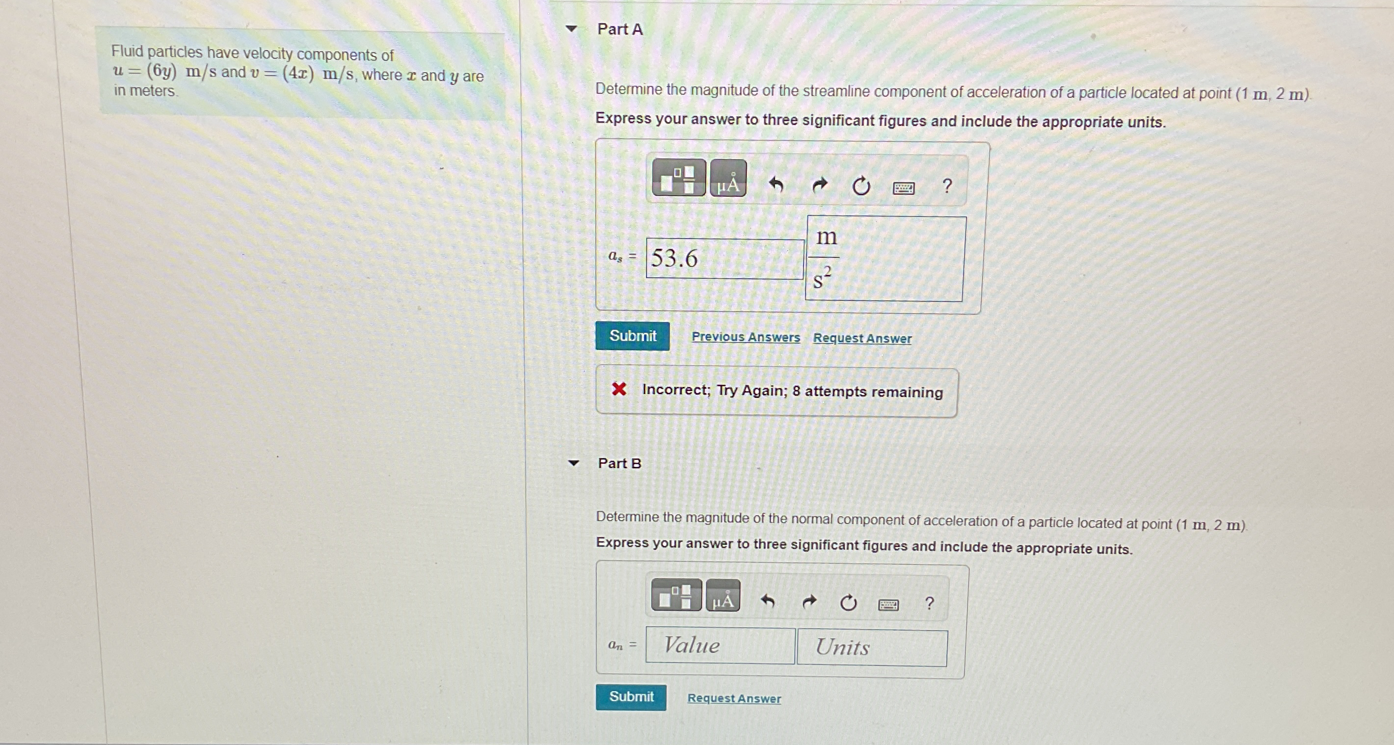 Fluid particles have velocity components of u = (
