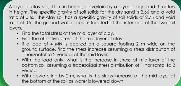 A layer of clay soil, 1 1 m in height, is
