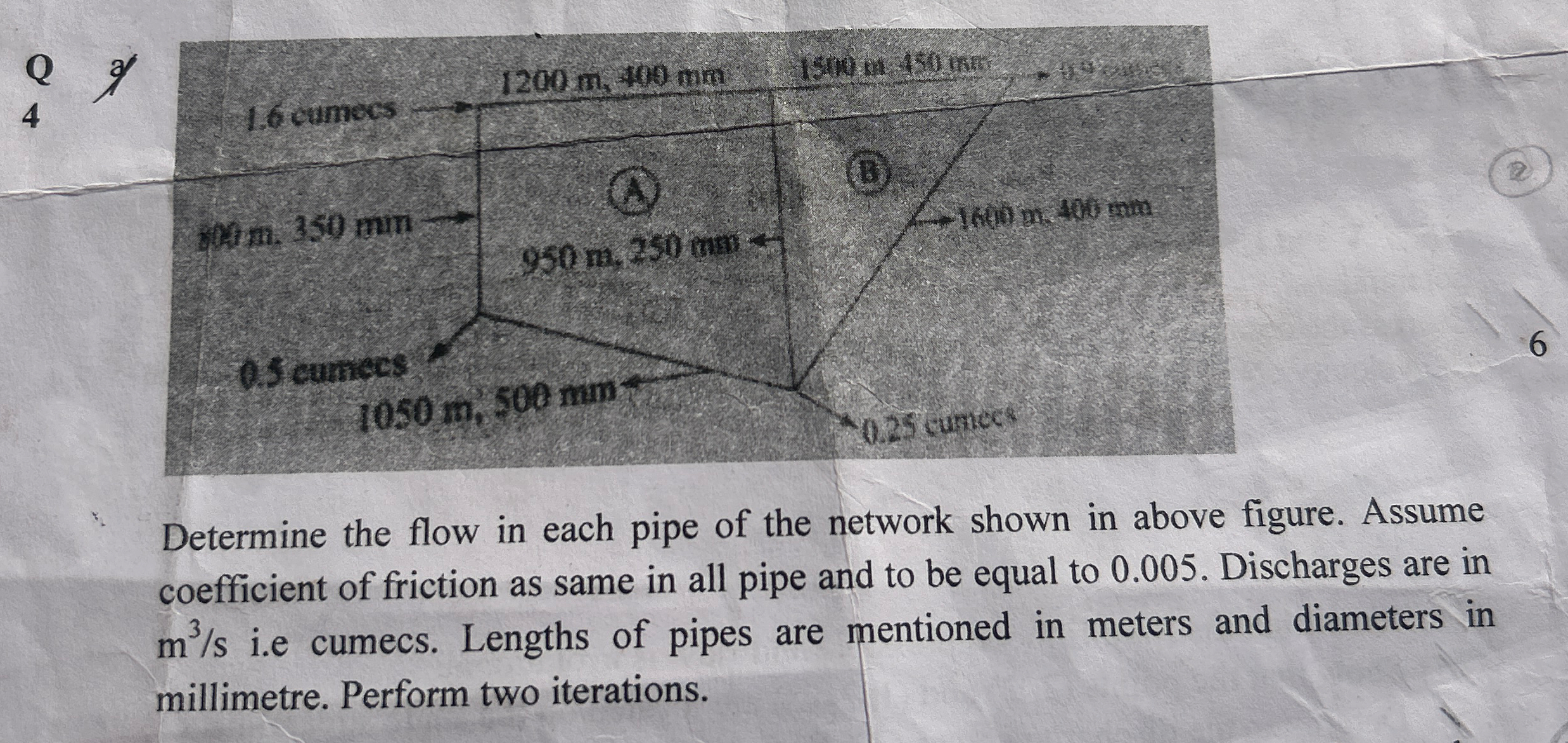 6 Determine the flow in each pipe of the network