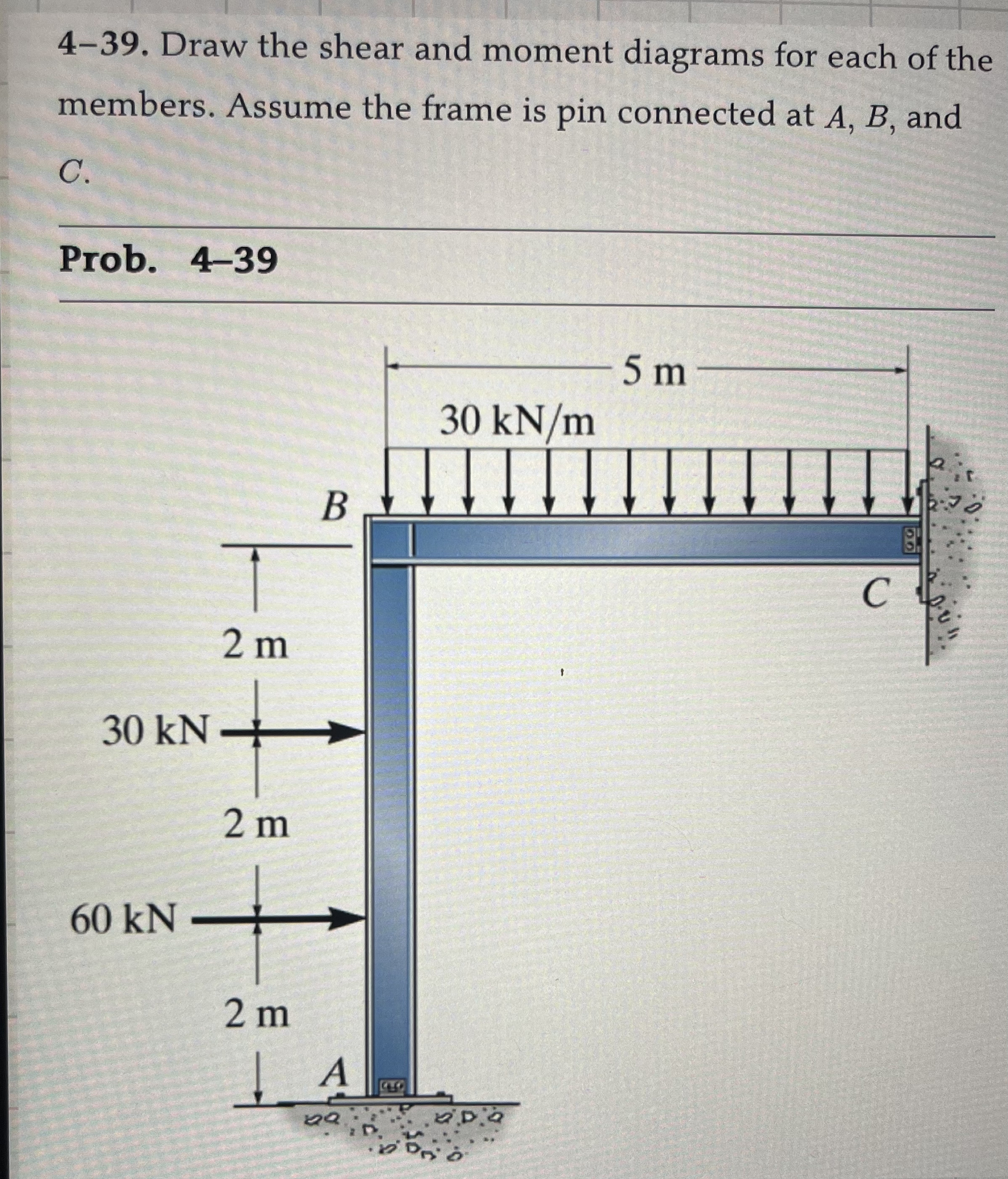 4 - 3 9 . Draw the shear and moment diagrams for
