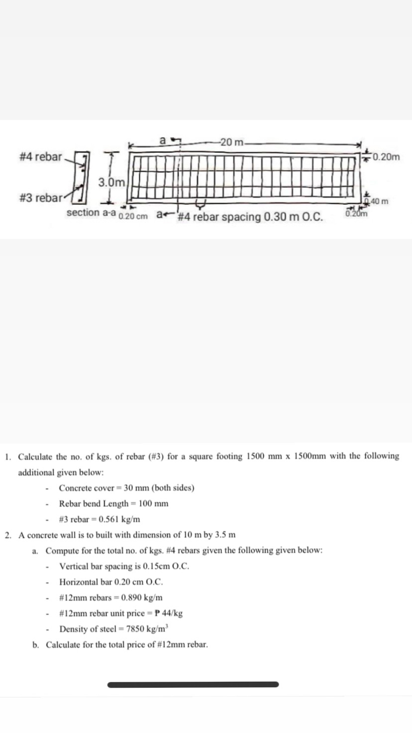 Probelm # 1 Calculate the no . of kgs . of rebar