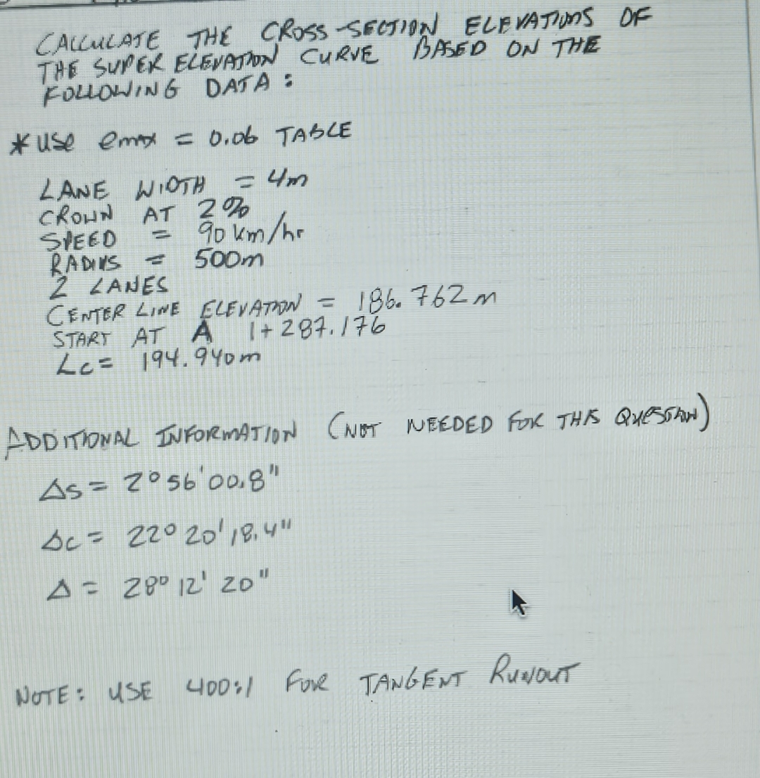 CACCULATE THE CROSS SECTION ELFVATIONS OF THE
