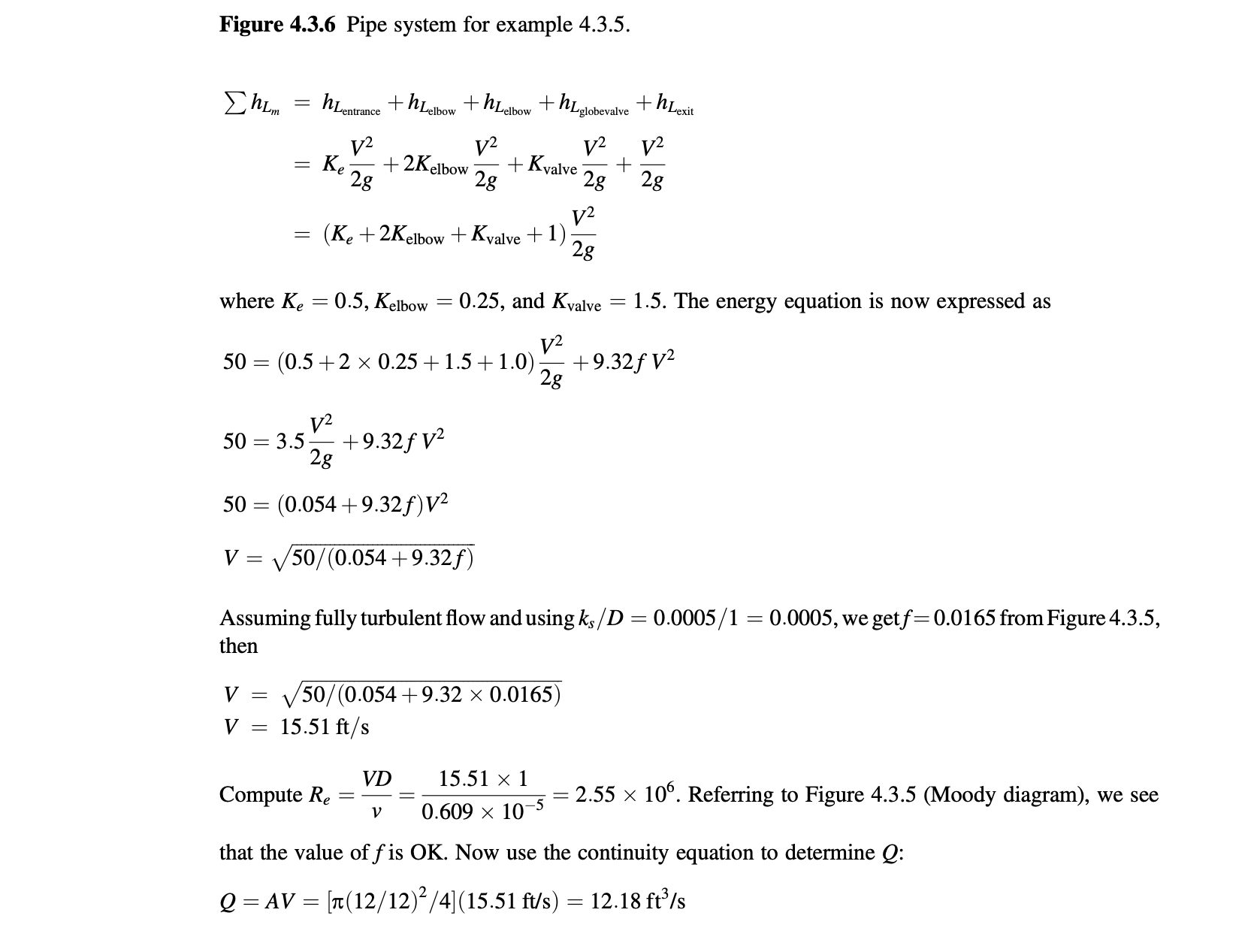 Figure 4 . 3 . 6 Pipe system for example 4 . 3 .