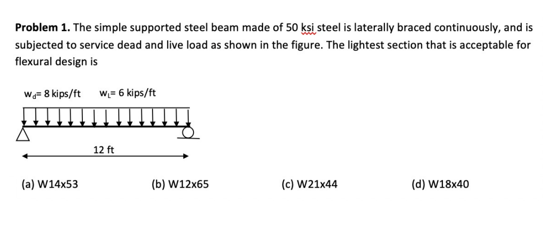 Problem 1 . The simple supported steel beam made
