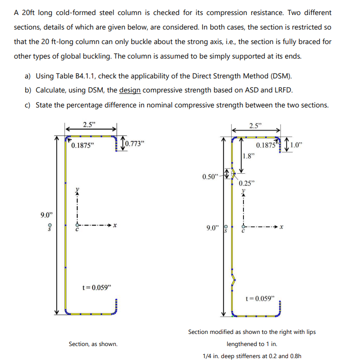 A 2 0 f t long cold - formed steel column is