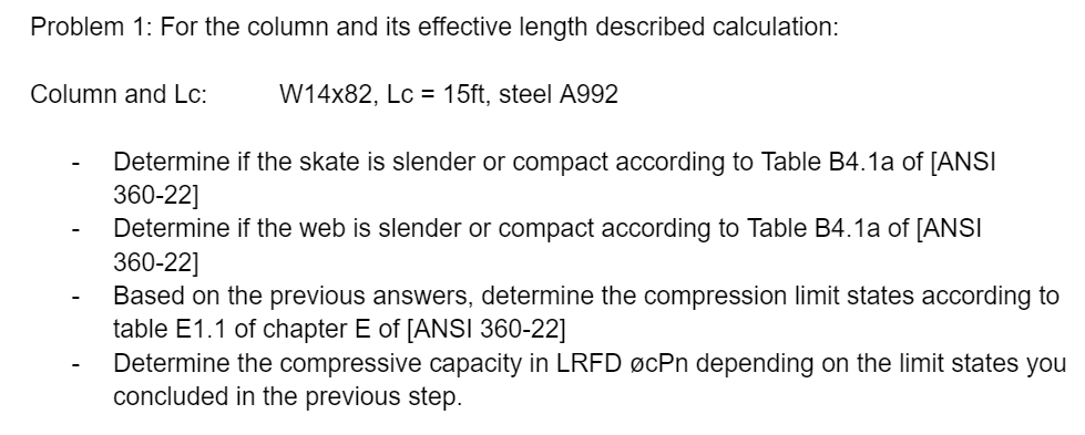 Problem 1 : For the column and its effective