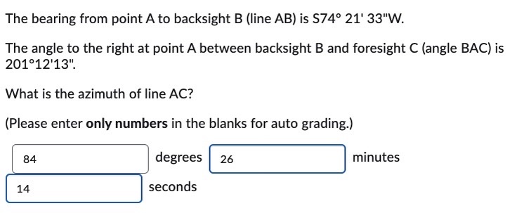 The bearing from point A to backsight B ( line AB