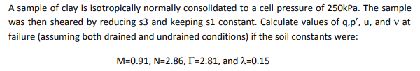 A sample of clay is isotropically normally
