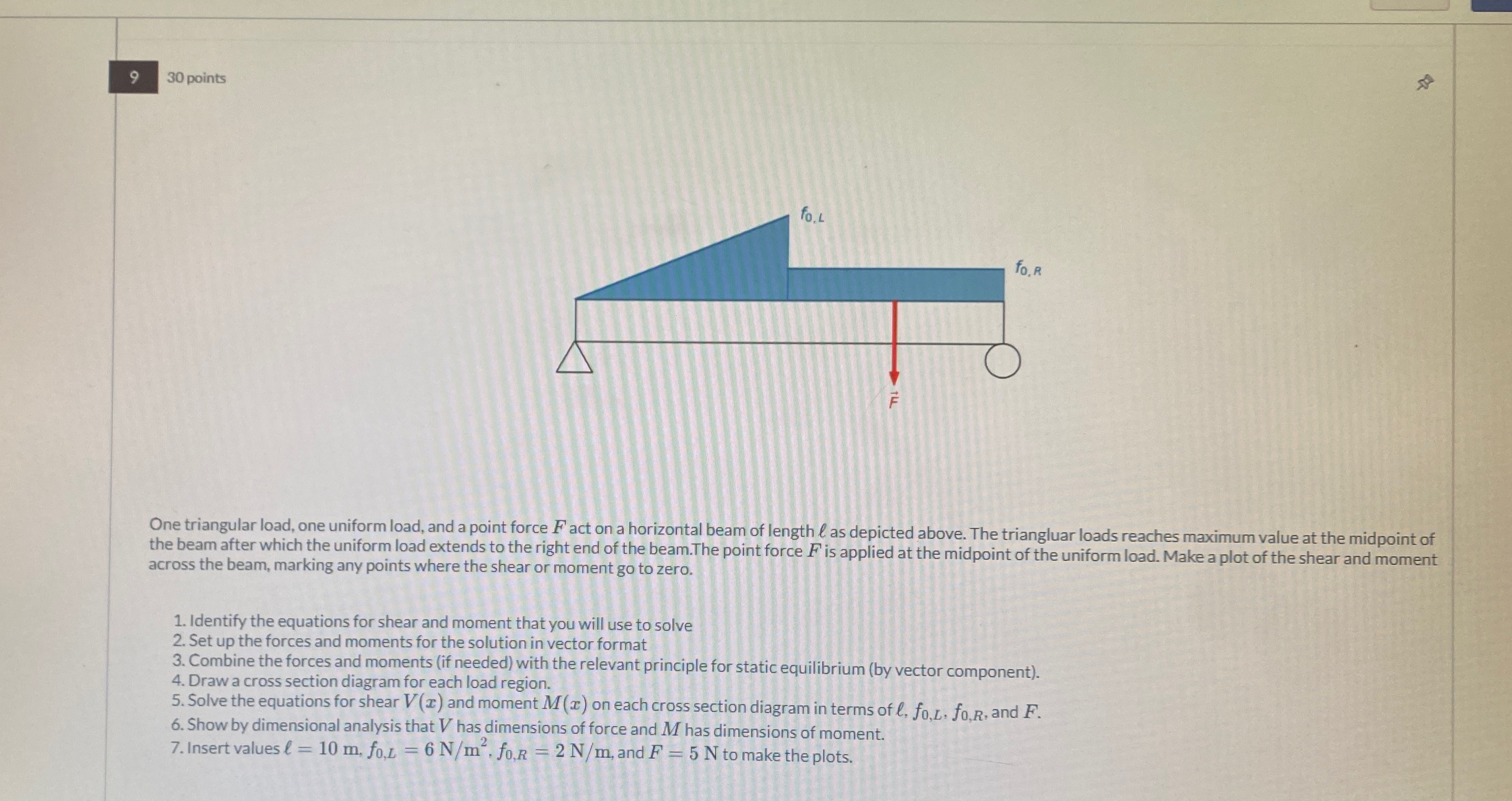 9 3 0 points One triangular load, one uniform