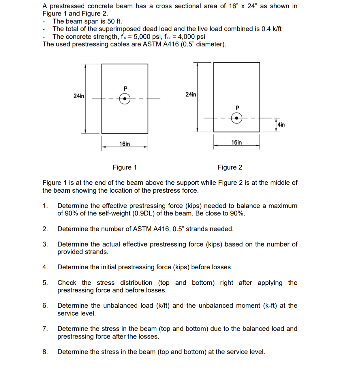 A prestressed concrete beam has a cross sectional