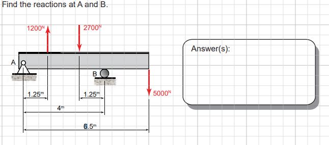 Find the reactions at A and B . Answer ( s ) :