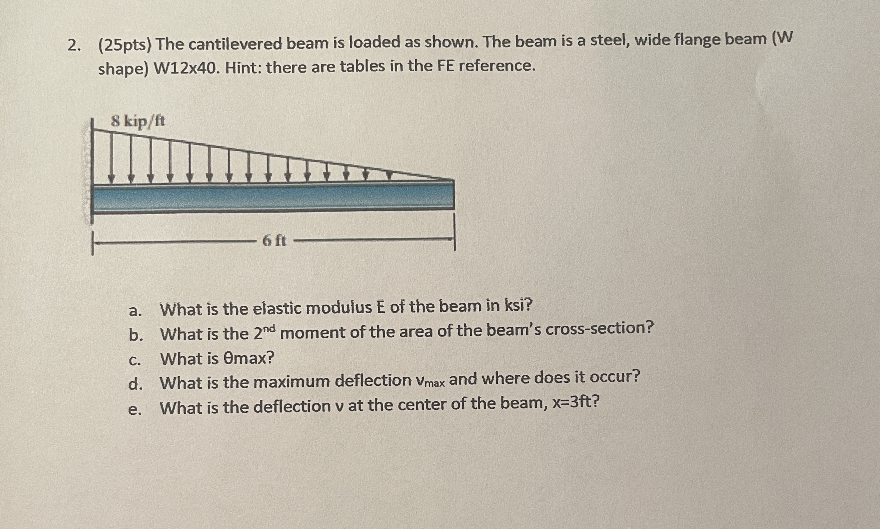 ( 2 5 pts ) The cantilevered beam is loaded as
