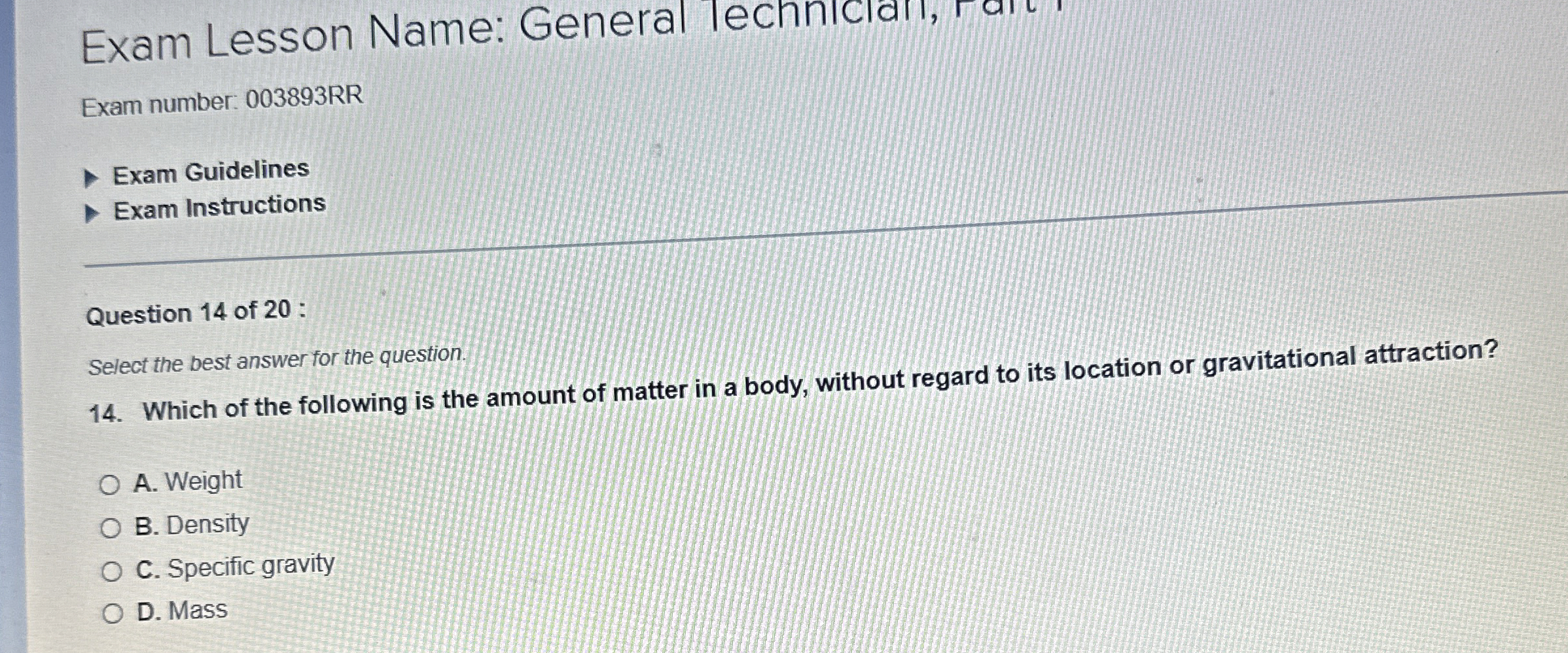 Exam Lesson Name: General lechnician, Exam