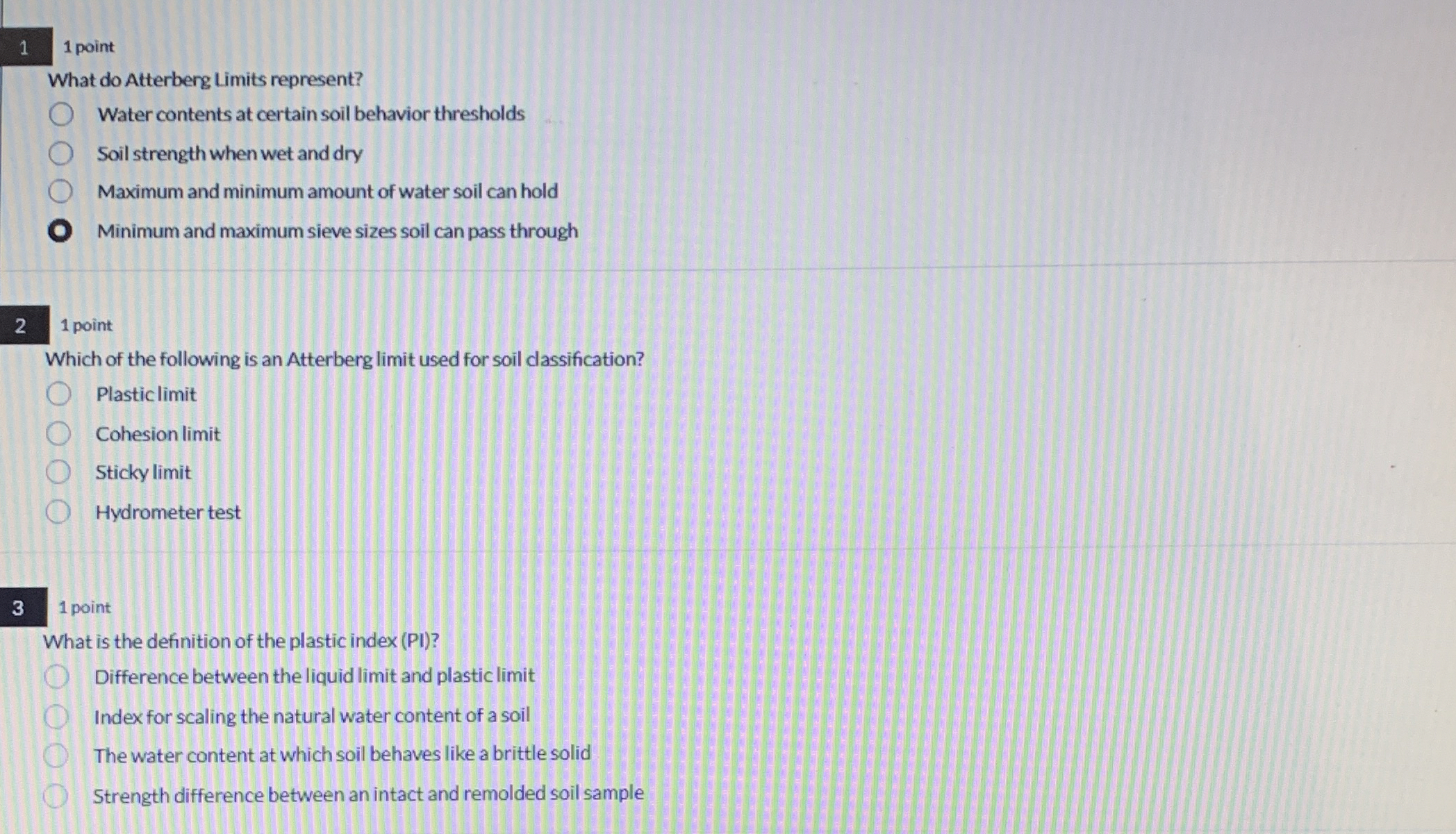 What do Atterberg Limits represent? Water