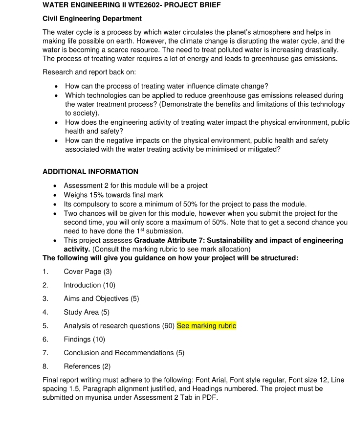 WATER ENGINEERING II WTE 2 6 0 2 - PROJECT BRIEF