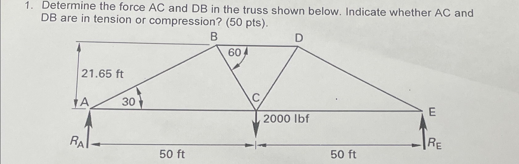 Determine the force A C and D B in the truss