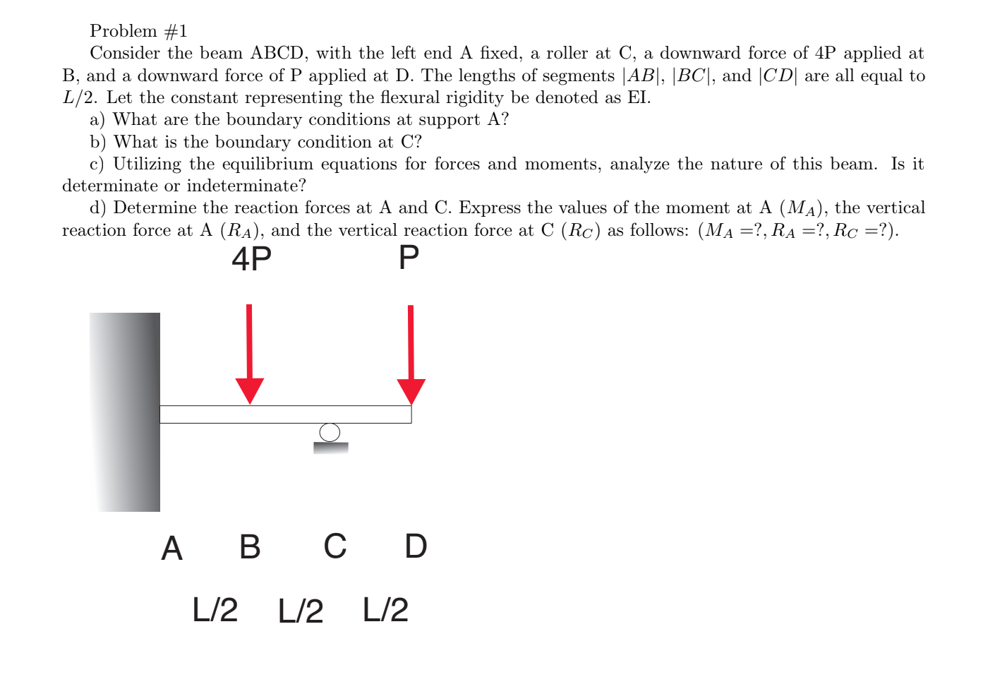 Problem # 1 Consider the beam ABCD, with the left