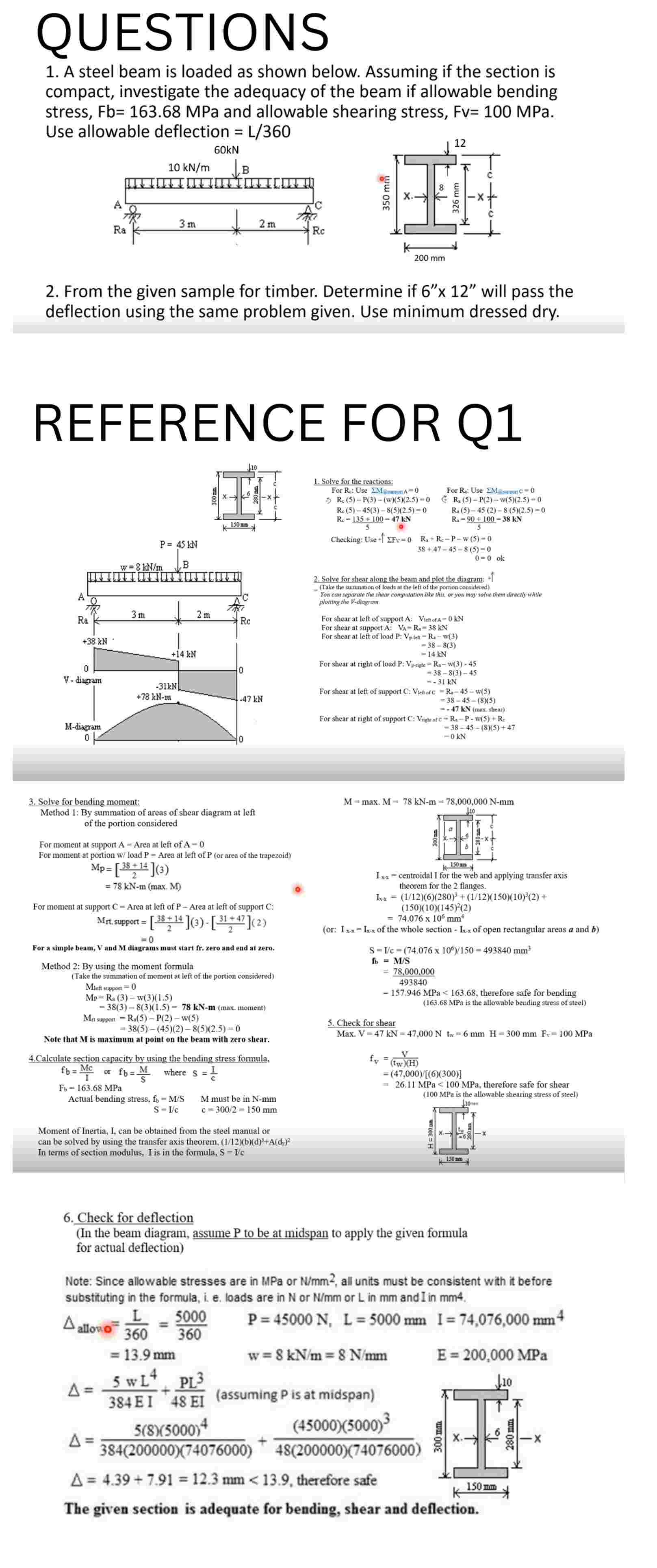 QUESTIONS 1 . A steel beam is loaded as shown