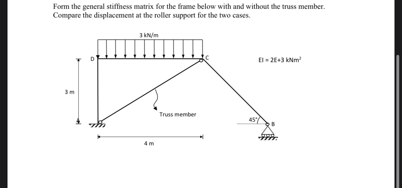 Form the general stiffness matrix for the frame