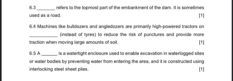 Question 6 [ 5 Marks ] Fill in the missing words: