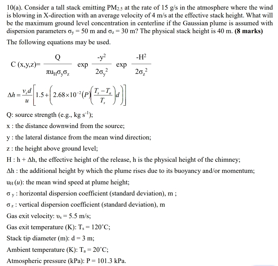 1 0 ( a ) . Consider a tall stack emitting P M 2