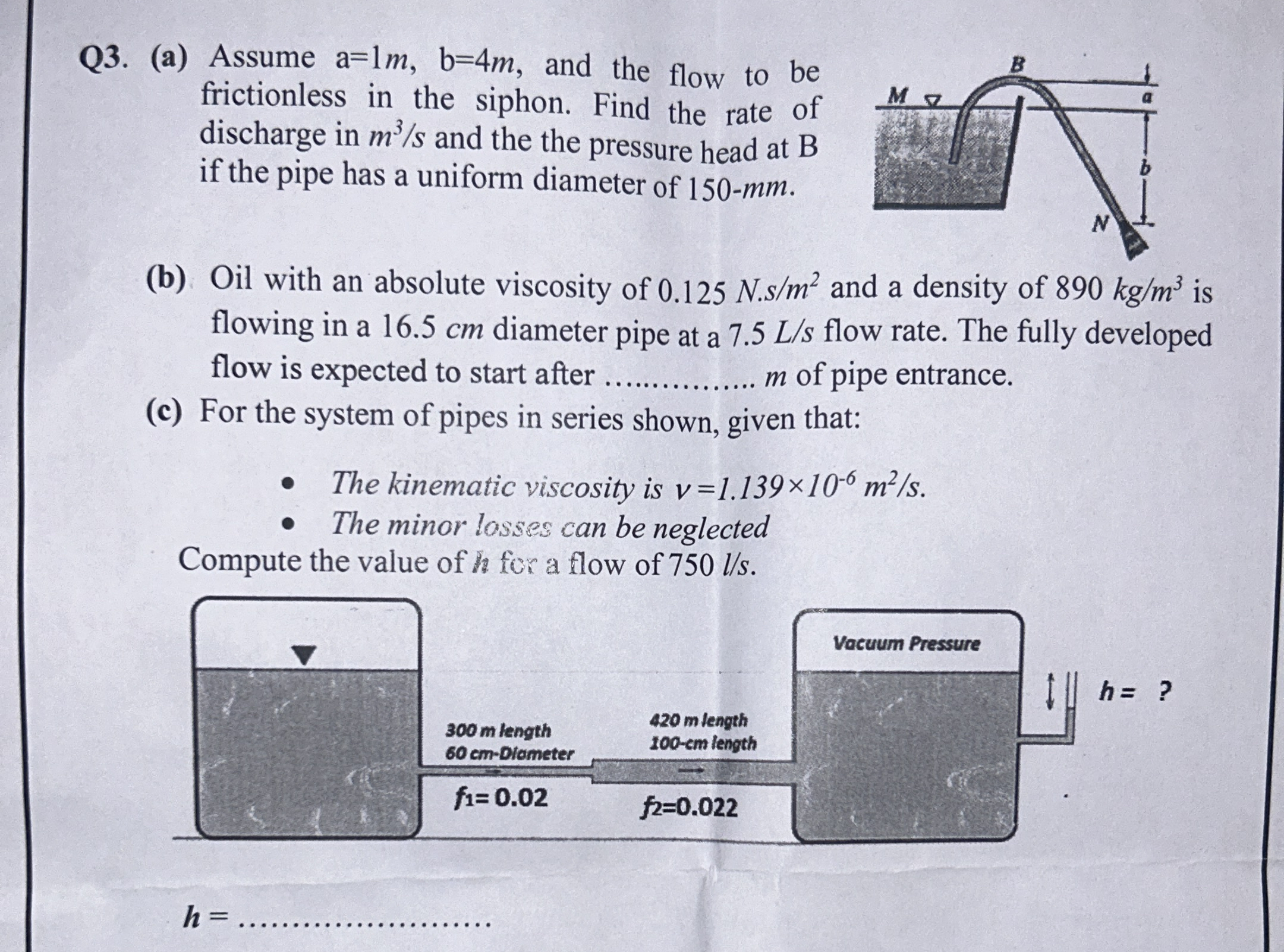 Q 3 . SOLVE USING HAND ( a ) Assume a = 1 m , b =