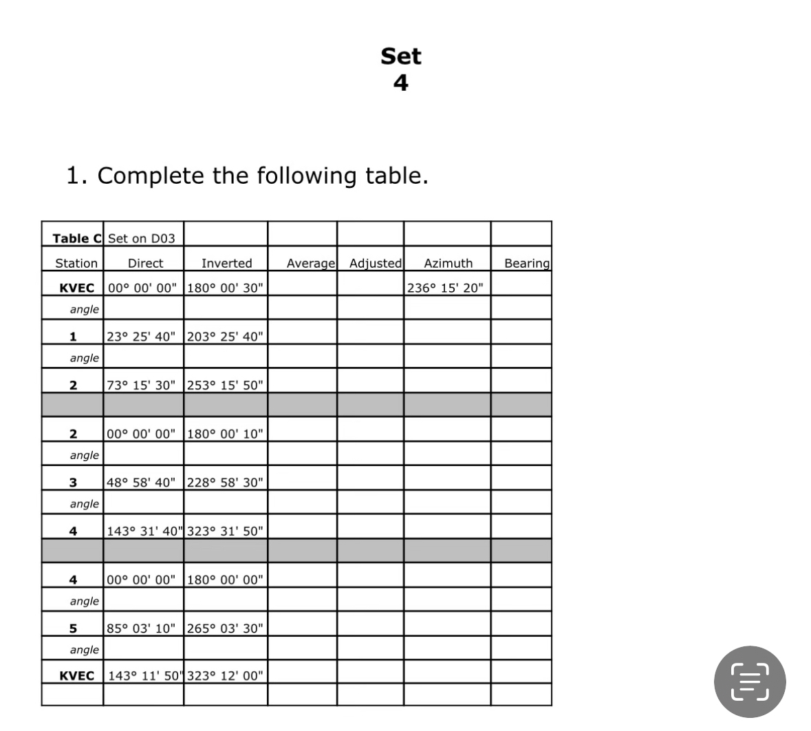 Set 4 Complete the following table. \ table [ [