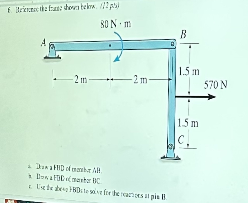 Reference the frame shown below. ( 1 2 pts ) a .