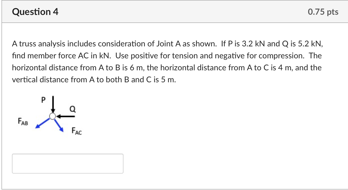 Question 4 A truss analysis includes