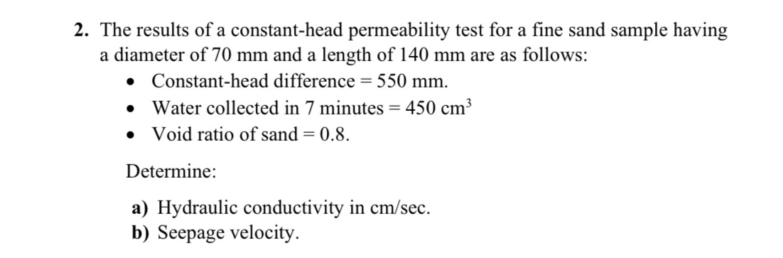 The results of a constant - head permeability