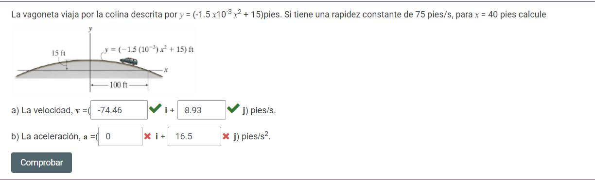 The cart travels up the hill described by y = ( -