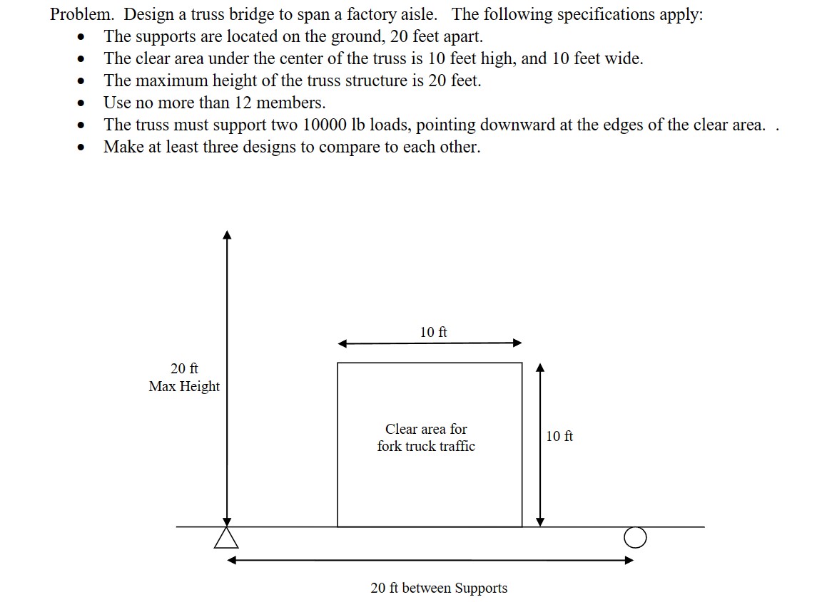 Design a truss bridge to span a factory aisle.