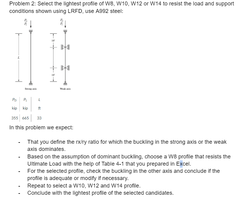 Problem 2 : Select the lightest profile of W 8 ,