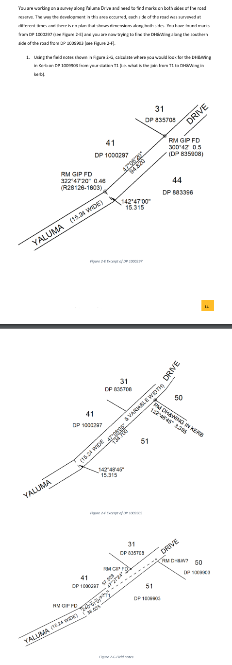 You are working on a survey along Yaluma Brive