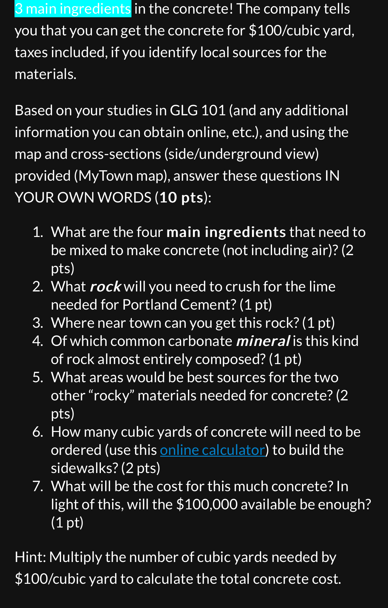 3 main ingredients in the concrete! The company