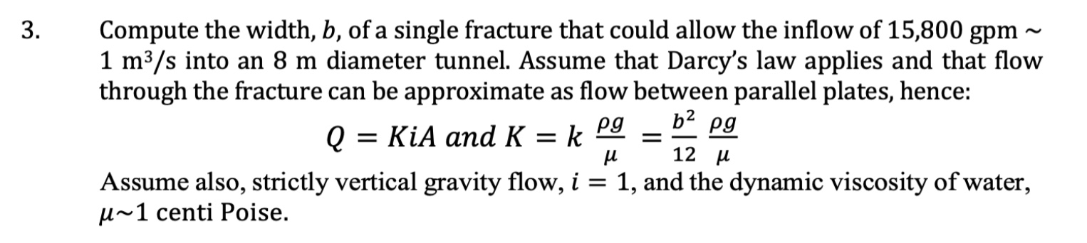 Compute the width, b , of a single fracture that