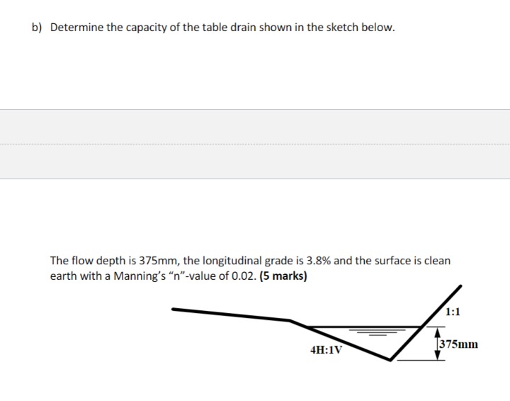 b ) Determine the capacity of the table drain