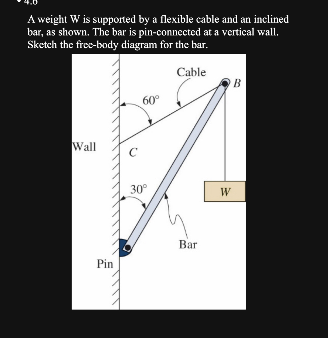 A weight W is supported by a flexible cable and
