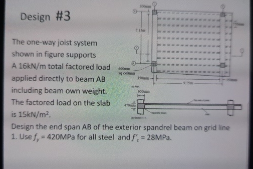 Design # 3 The one - way joist system shown in